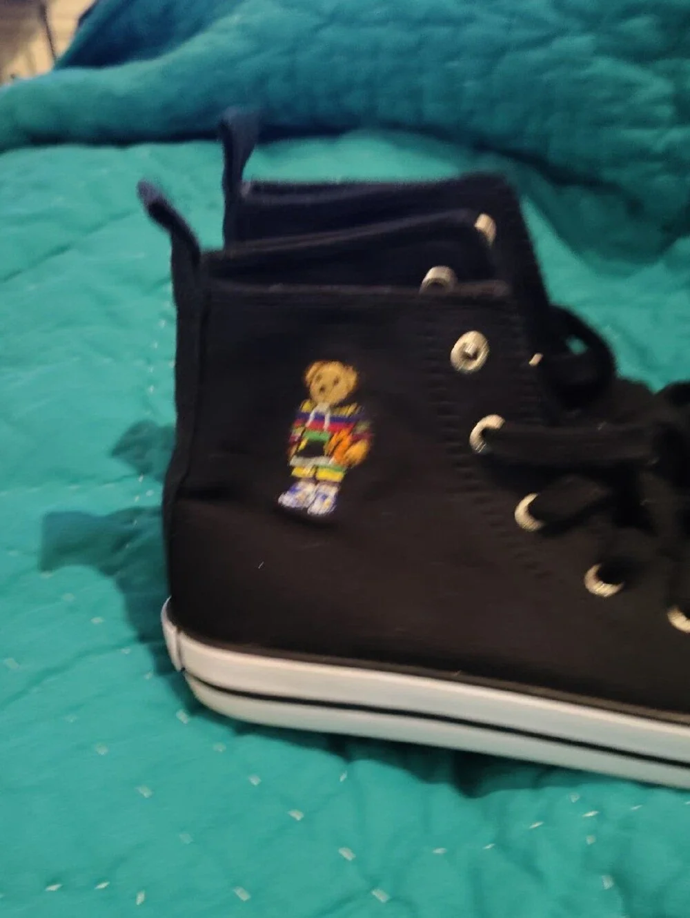 Ralph Lauren Black High-Top Canvas Sneakers with Bear Embroidery